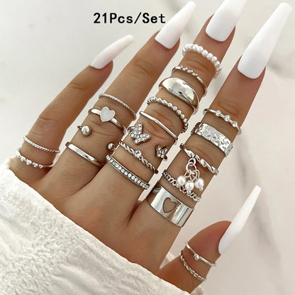 30Pcs Bohemian Geometric Knuckle Rings Set For Women Gold Silver Color Finger Ring Girls Fashion Party Jewelry Accessories - 