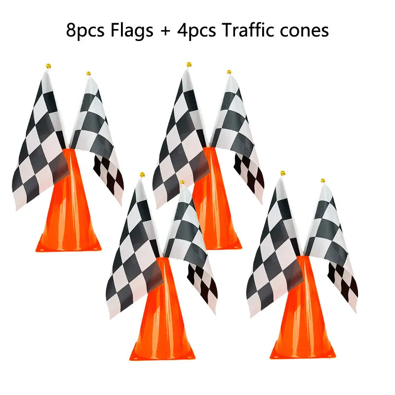 1pc Racing Car Tablecloth Black Racing Track Table Runner Racing Car Party Supplies Decor Racing Flags Table Centerpieces - s