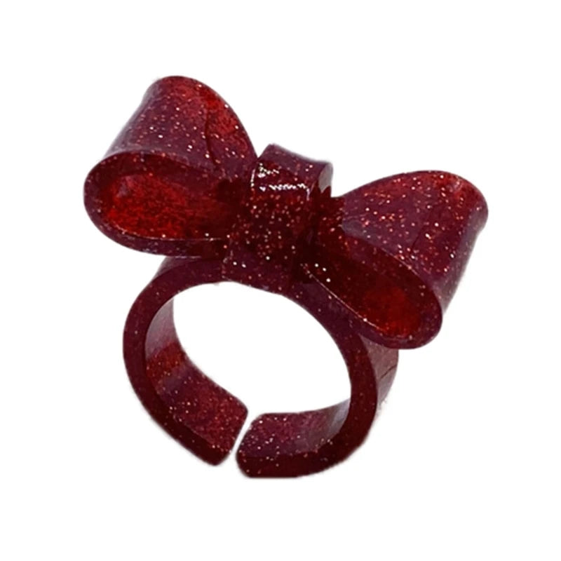 Resin Rings Dumpy Acrylic Rings Bowknot Rings Aesthetic Trendy Colorful Open Rings Statement Jewelry Bow Rings for Women - gl