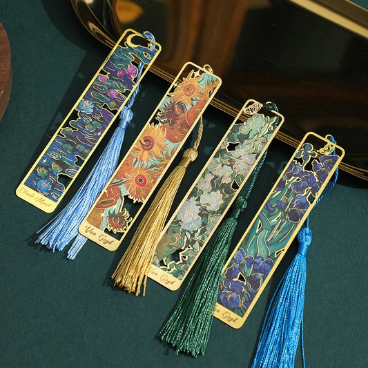 1 pc Retro Floral Painting Metal Bookmark Hollow Bronzing Bookmark With Tassel For Book Club Reader Writers Book Lovers Stude