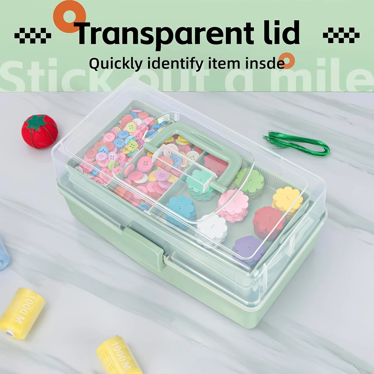 3-Layer Plastic Dividing Storage Box Craft Organizer and Storage with Adjustable Spacers Portable Handled Art Supply Organize