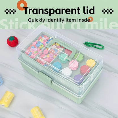 3-Layer Plastic Dividing Storage Box Craft Organizer and Storage with Adjustable Spacers Portable Handled Art Supply Organize