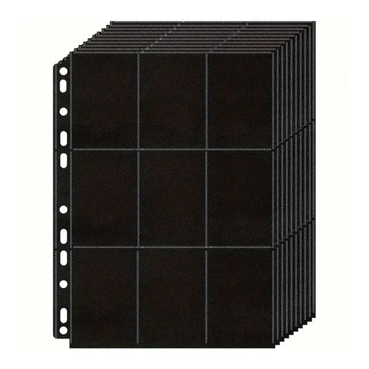 10Pack Black 9-Pocket A4 Trading Card Binder Pages Storage Wallet - Double-Sided Side-Loading Pockets for 180 Game Card。