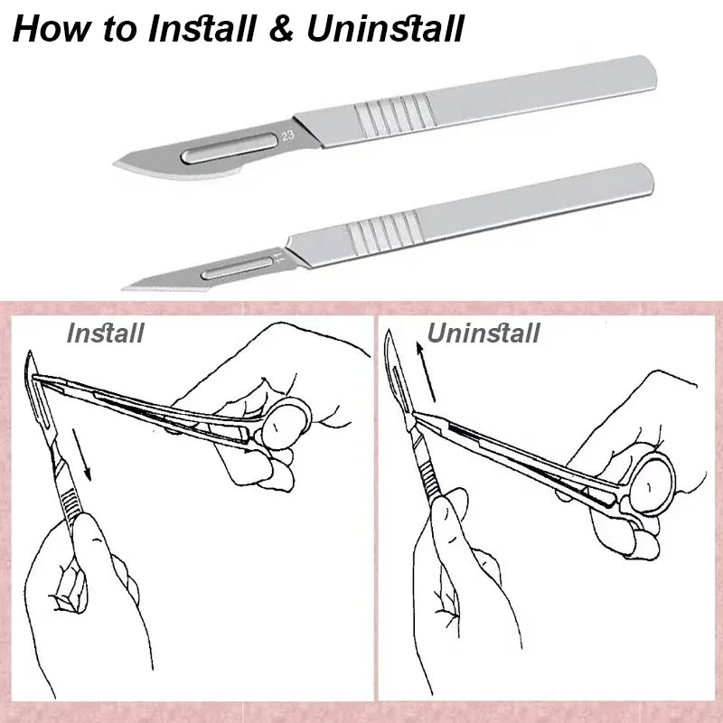 11 23 Scalpel Blade Set Metal Handle Stationery Steel Precision Craft Knife Cutter Wood Carve Stencil Box Open DIY Surgical T