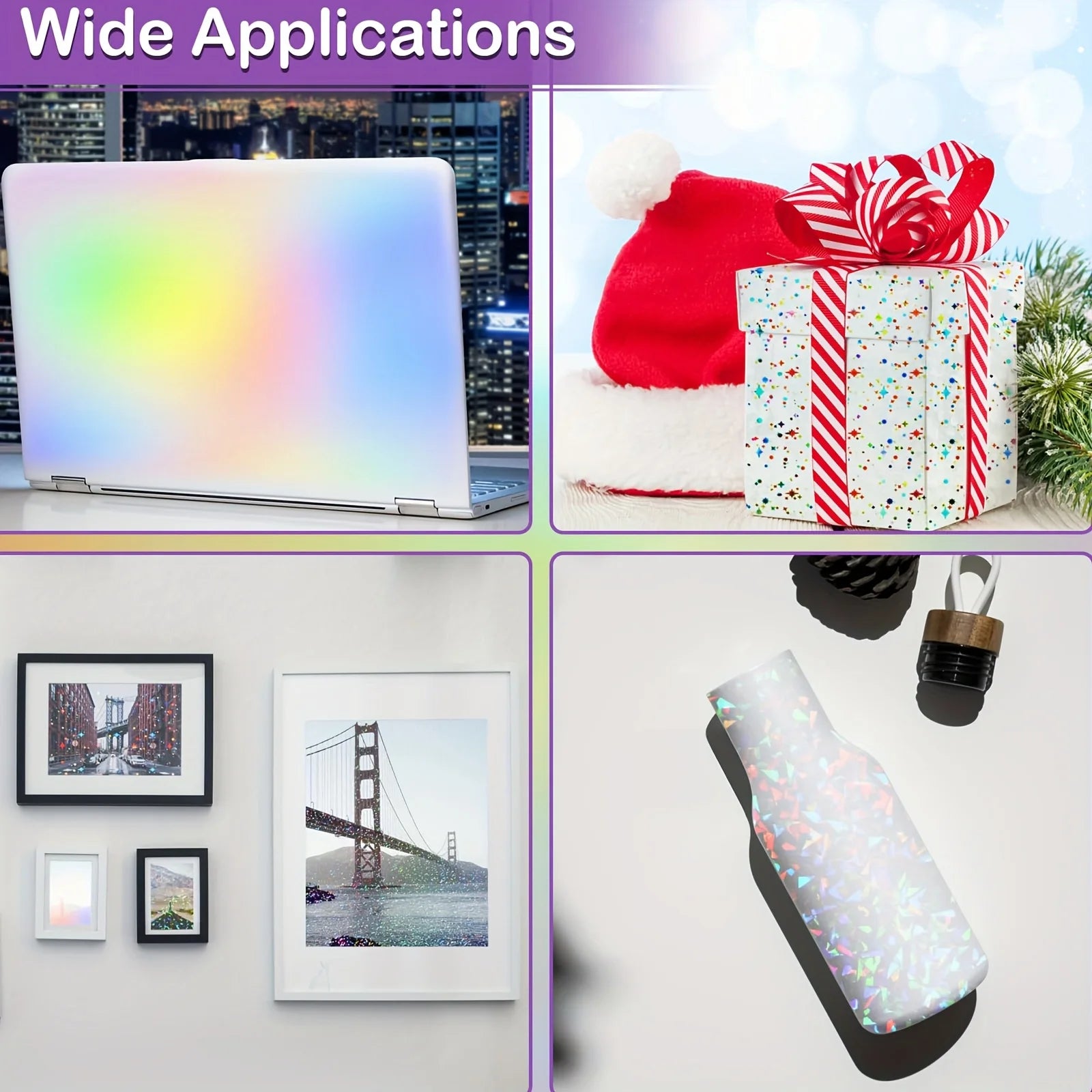 50pcs Holographic Sticker Paper 2.9 X 4.1 Inch Clear Vinyl Self-Adhesive Waterproof Transparent Cold Laminating Film for Craf