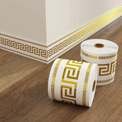 500cm*10cm Self-adhesive BaseboardWall border decorative strip thick waterproof Window Sills Door Frames Decor - whiteXgolden