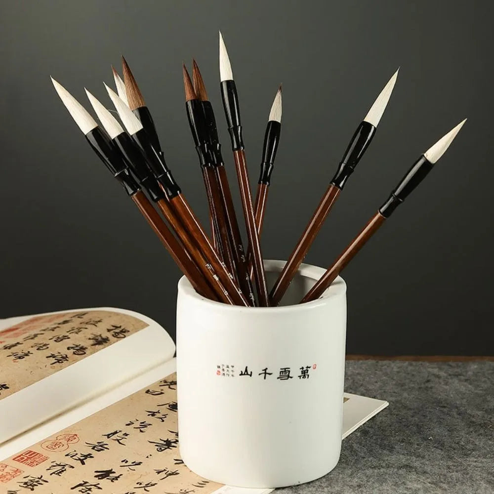 Traditional Chinese Calligraphy Brush Oil Painting Wolf Hair Scriptures Writing Brush Oil Watercolor Wood Art Paint Brush