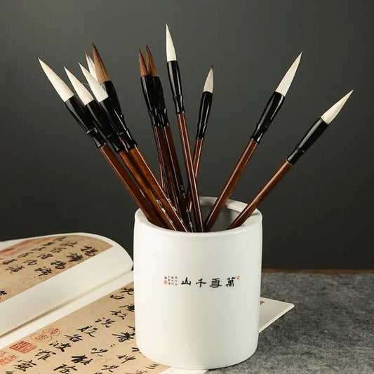 Traditional Chinese Calligraphy Brush Oil Painting Wolf Hair Scriptures Writing Brush Oil Watercolor Wood Art Paint Brush