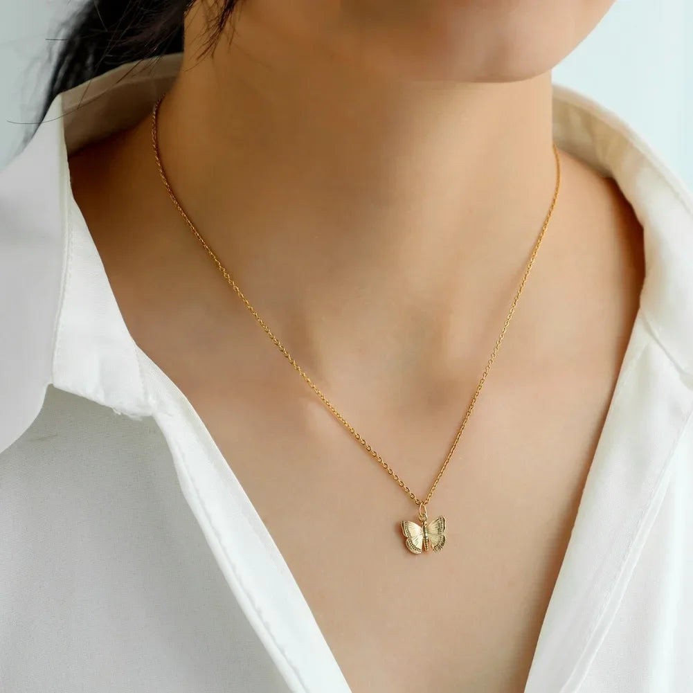Vintage Butterfly Necklace Women Golden Stainless Steel Blade Snake Chains Aesthetic Charms Choker Women jewelry Gift To Muje