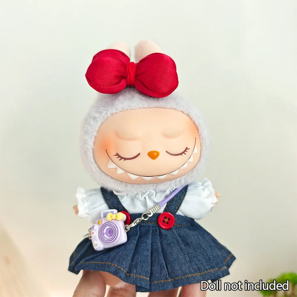 Mini Doll'S Clothes Outfit Accessories for 15-17cm Ropa Labubu & 10cm Cotton Doll Love Hoodie Pink Yarn Skirt Clothing no dol