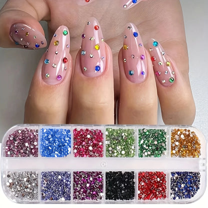 12 Grid Shimmering Crystal Nail Art Rhinestones - Flatback Gemstones for Versatile Decoration - Adorns Nails Shoes Makeup Bag