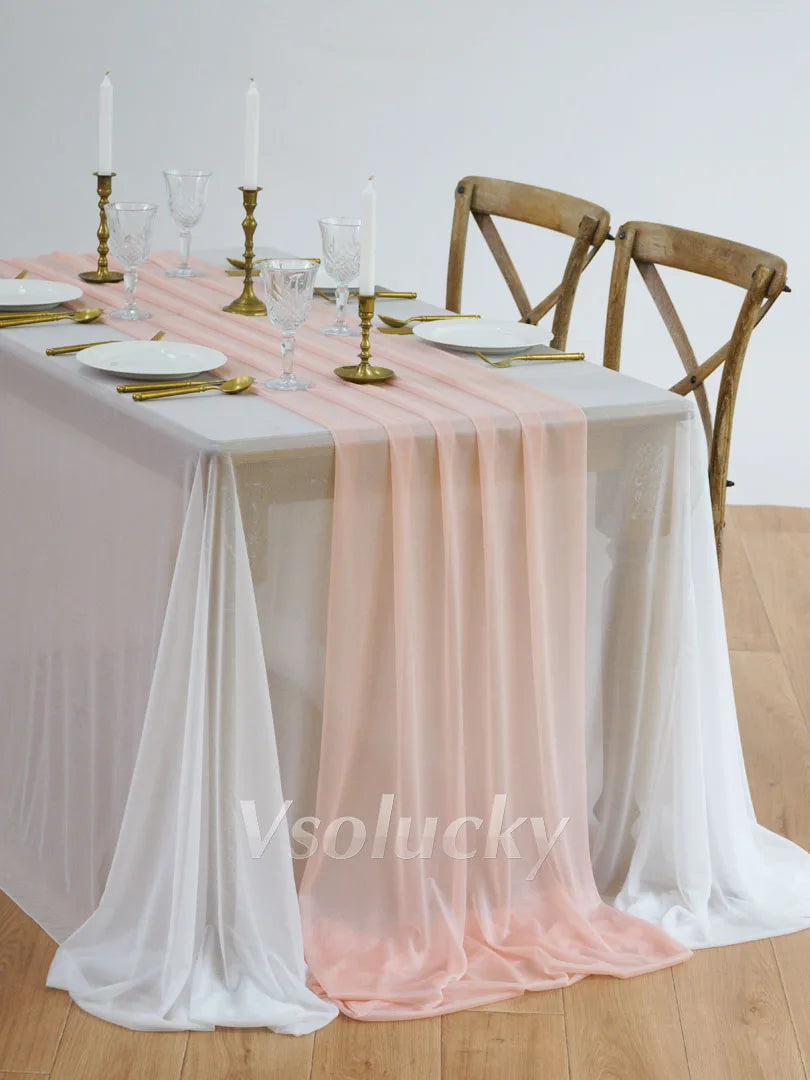Table Runner Luxury Sheer for Wedding Rustic Boho Party Bridal Shower Birthday Christmas Decorations - Peach / 2m X 74cm