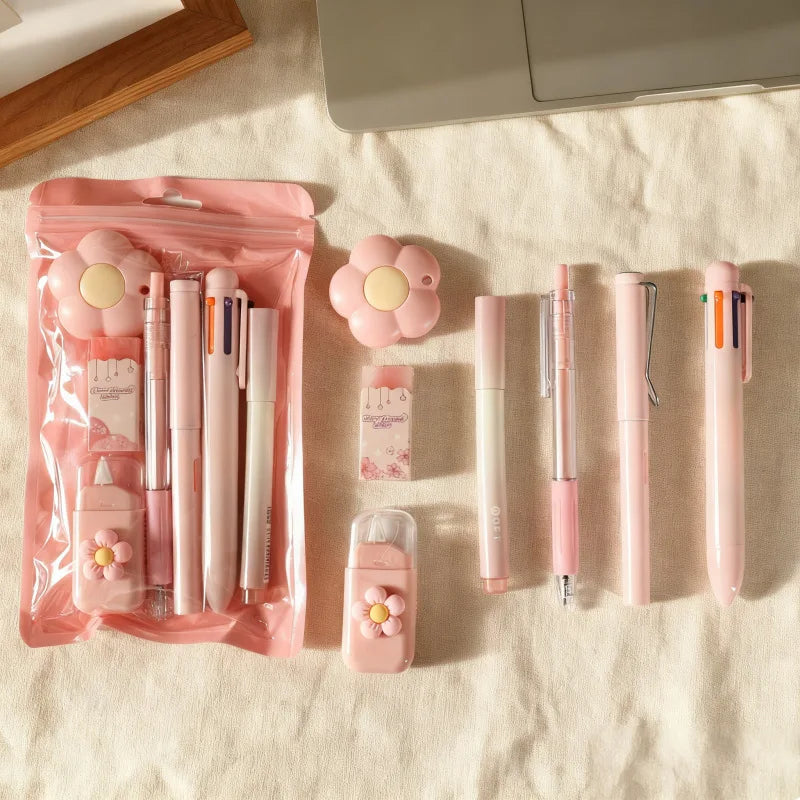 7-In-1 Stationery Set Stdudent Back To School Gel Pen Highlighter Ballpoint Pen Eternal Pencil Correction Tape Eraser Knife S
