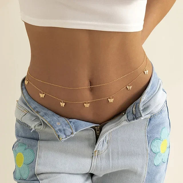 New Fashion Sexy Double Layer Pearl Chain for Women Waist Bead Belly Chain Belly Belt Summer Beach Body Jewelry Festival Gift