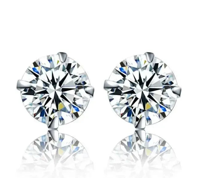 100% Real 925 Sterling Silver Jewelry Women Fashion Cute Tiny Clear Crystal CZ Stud Earrings Gift for Girls Teens Lady - 7MM