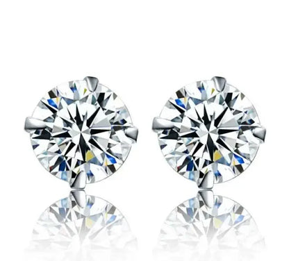 100% Real 925 Sterling Silver Jewelry Women Fashion Cute Tiny Clear Crystal CZ Stud Earrings Gift for Girls Teens Lady - 7MM