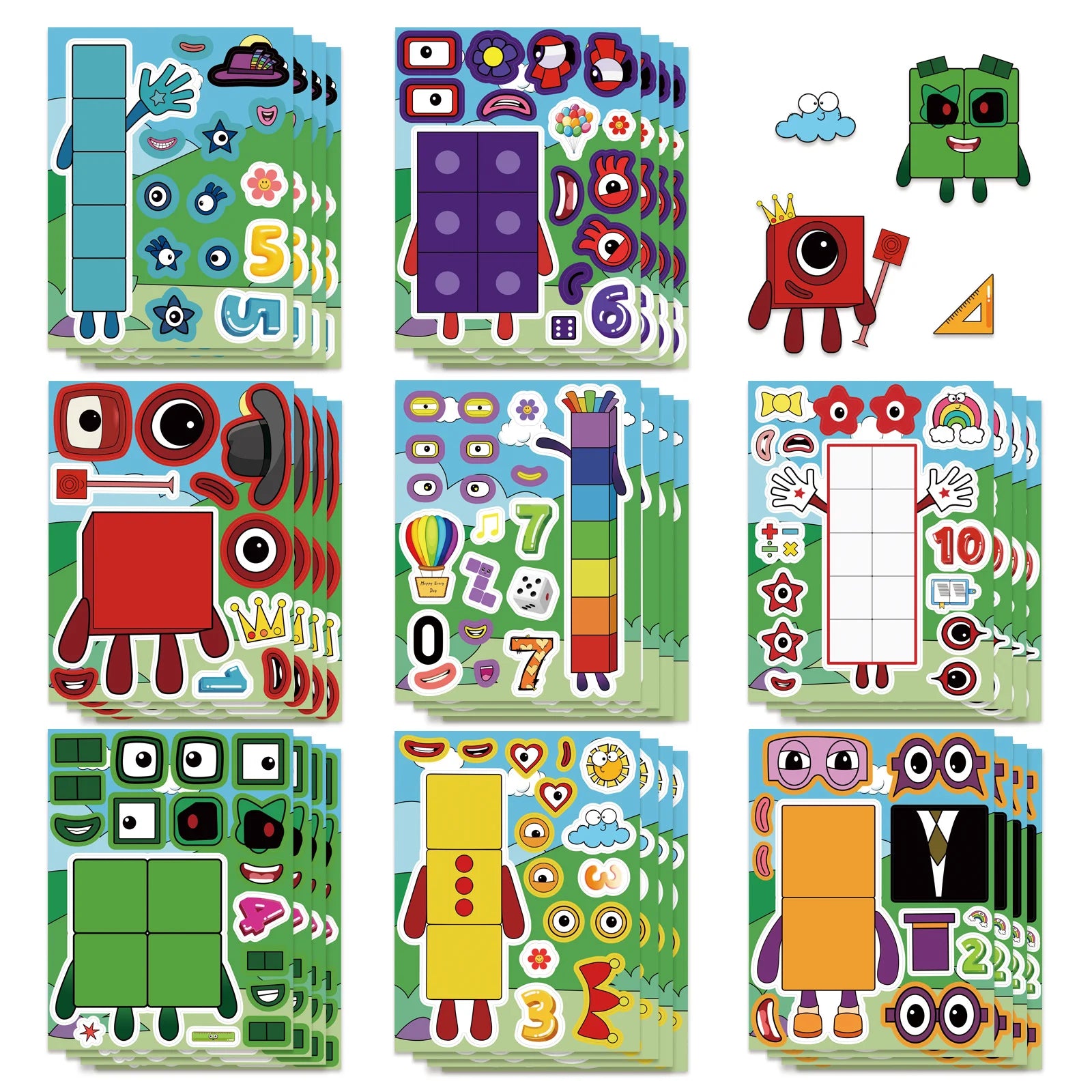 8/16/24 SHEETS Digital Building Cute Puzzle Stickers Cartoon Building Stationery Decor DIY Face Stickers