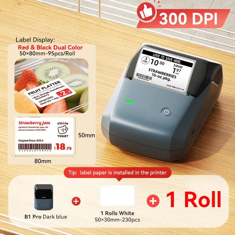 NIIMBOT B1 Portable Thermal Printer With Tapes 2 Inch Adhesive Label Printer Mini Bluetooth Sticker Maker Support Smartphones