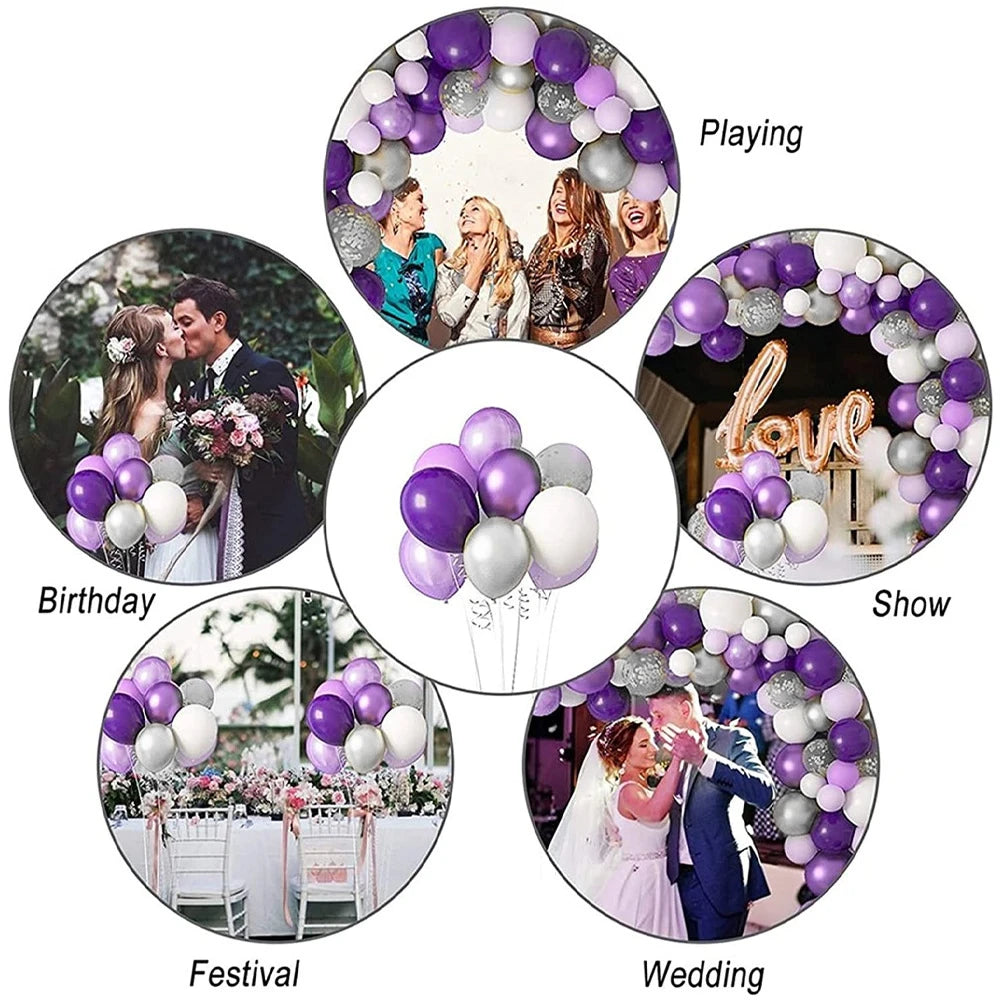 40PCS Silver White Purple Metal Latex Confetti Balloons Wedding Decorations Matte Globos Birthday Party Decorations