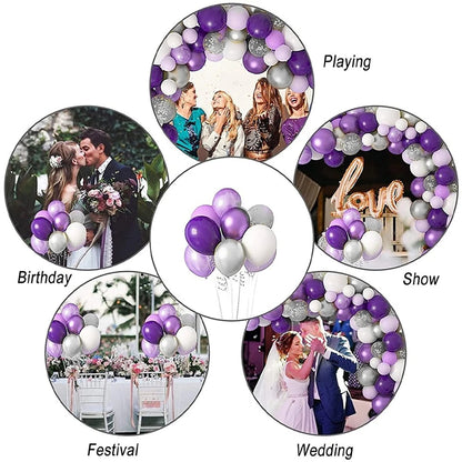 40PCS Silver White Purple Metal Latex Confetti Balloons Wedding Decorations Matte Globos Birthday Party Decorations