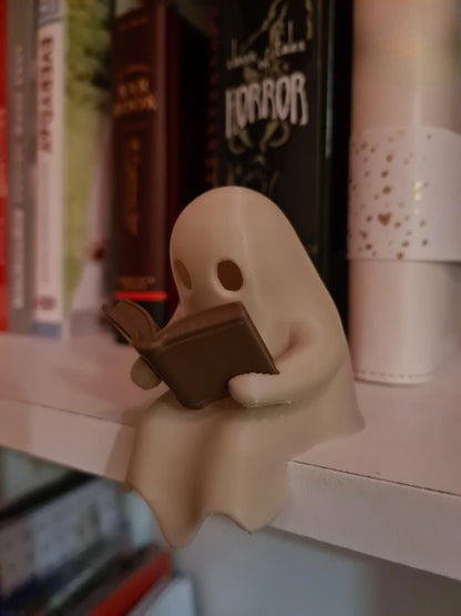 Halloween Party Decoration Favors Cute Little Ghost Sitting on A Shelf Reading A Book with Flickering Ornament Gift Spooky Id