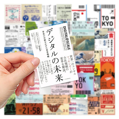 60Pcs INS Style Stamp Sticker Japanese Postcard Ticket Stationery Travel Diary Luggage Waterproof Helmet Stickers