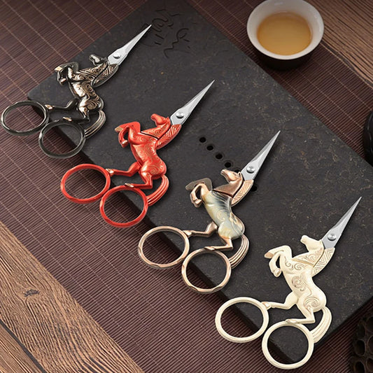 Chinese-style retro elements, unicorn horse, cross-stitch, tea art, tea ceremony, tailor, thread trimming, scissors