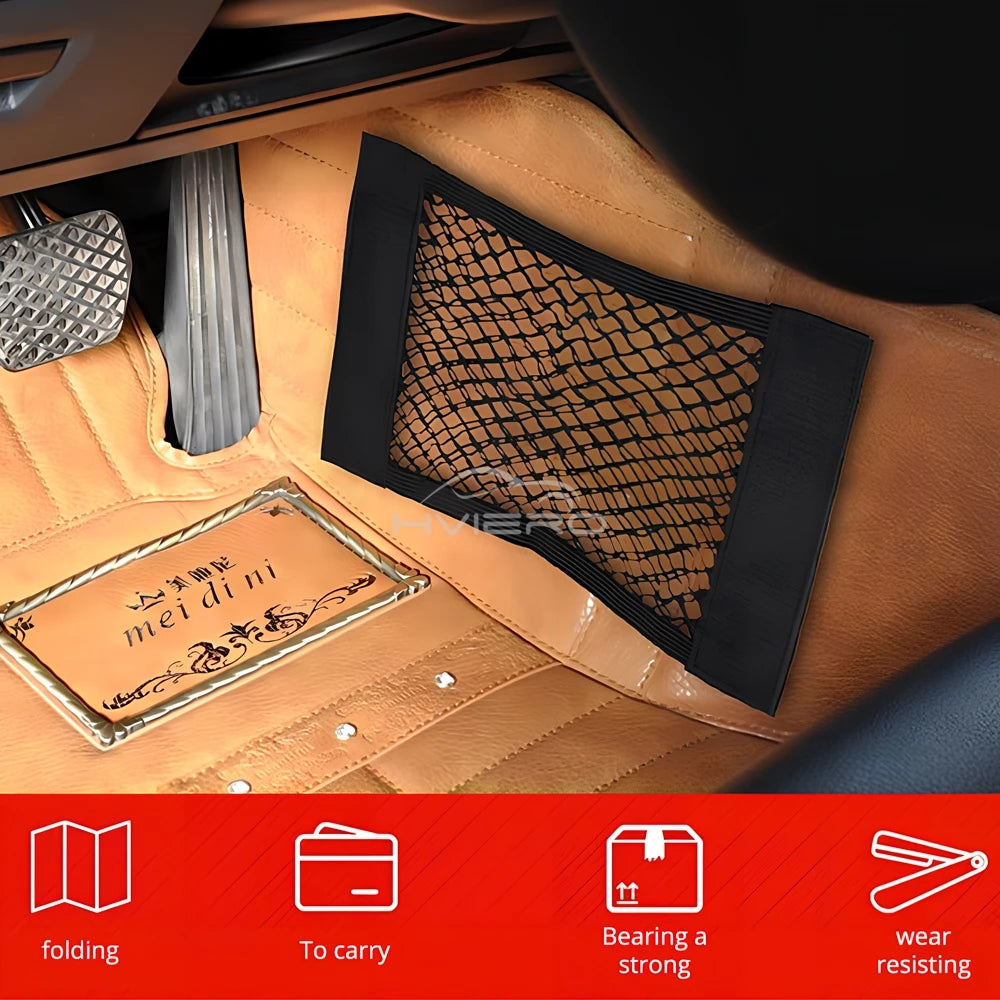 1X Car Back Rear Trunk Organizer Net Mesh Seat Elastic String Magic Sticker Universal Storage Bag Pocket Auto Put Paper Stowi