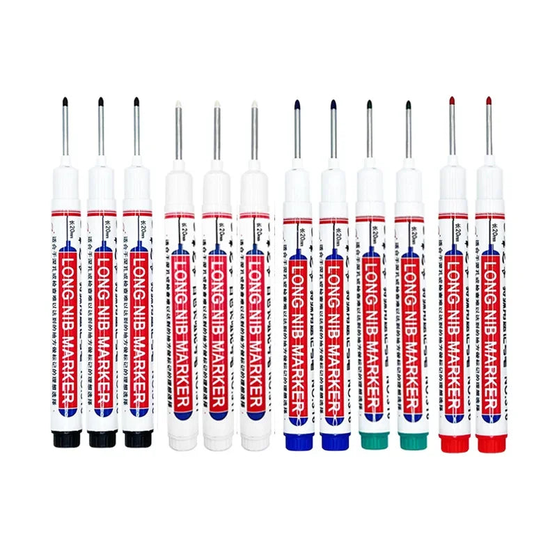4/12 Pcs Waterproof Long Head Markers Deep Hole Marker Pen for Metal Carpenter Red/Black/Blue/Green Ink Woodworking Tools Mar