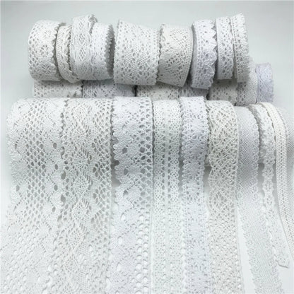 10mm-50mm 2yards White 100%Cotton Lace Ribbon For Apparel Sewing Fabric Trim Cotton Crocheted Lace Ribbon Handmade Accessorie