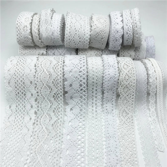 10mm-50mm 2yards White 100%Cotton Lace Ribbon For Apparel Sewing Fabric Trim Cotton Crocheted Lace Ribbon Handmade Accessorie