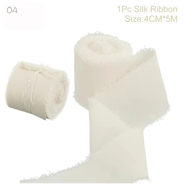 5m/Roll Frayed Silk Ribbon Edged Wrinkle Chiffon Handmade Ripped Wedding Party Flower Bouquet Gift Packing Decorations DIY Cr