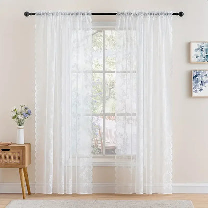 1 Piece Vintage Floral Embroidery Clear Lace Curtain Panel - Privacy & Light Filtering, Machine Washable, - 1pcs C / 140x244c