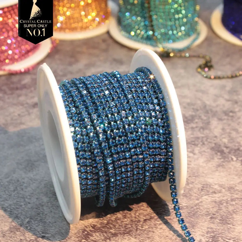 Rhinestones Chain Roll Tassel 1/10Yard Crystal Ribbon Strass Banding Sew On Gold Rhinestone Trim Strip Cup Chains For Needlew