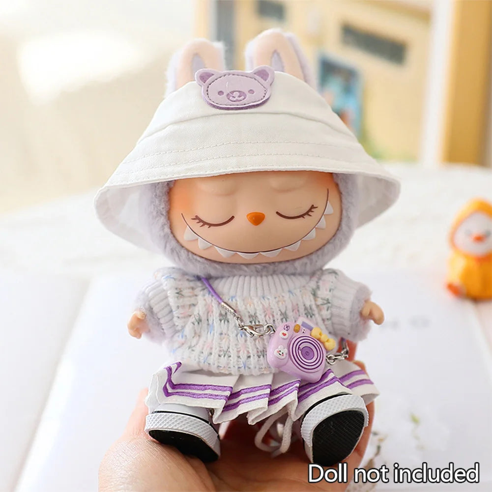 Mini Doll'S Clothes Outfit Accessories for 15-17cm Ropa Labubu & 10cm Cotton Doll Love Hoodie Pink Yarn Skirt Clothing no dol