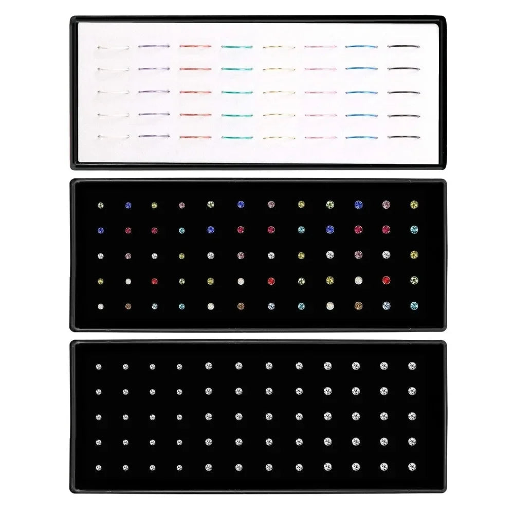Fashion Crystal Stainless Steel Nose Stud Piercing for Women Hypoallergenic 1.8mm Nose Ring Straight/L/Screw Shaped Body Jewe