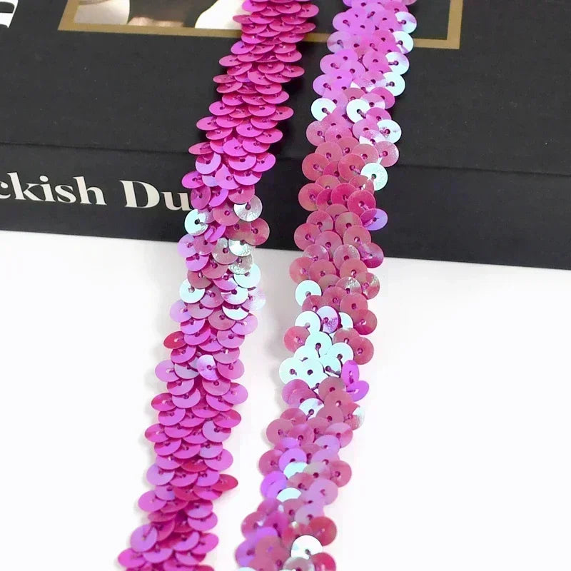2-20M 2cm Sequin Lace Fabric Elastic Band for Dance Dress Decor Laces Trims Stetch Tape Clothing Trimming Ribbon DIY Accessor