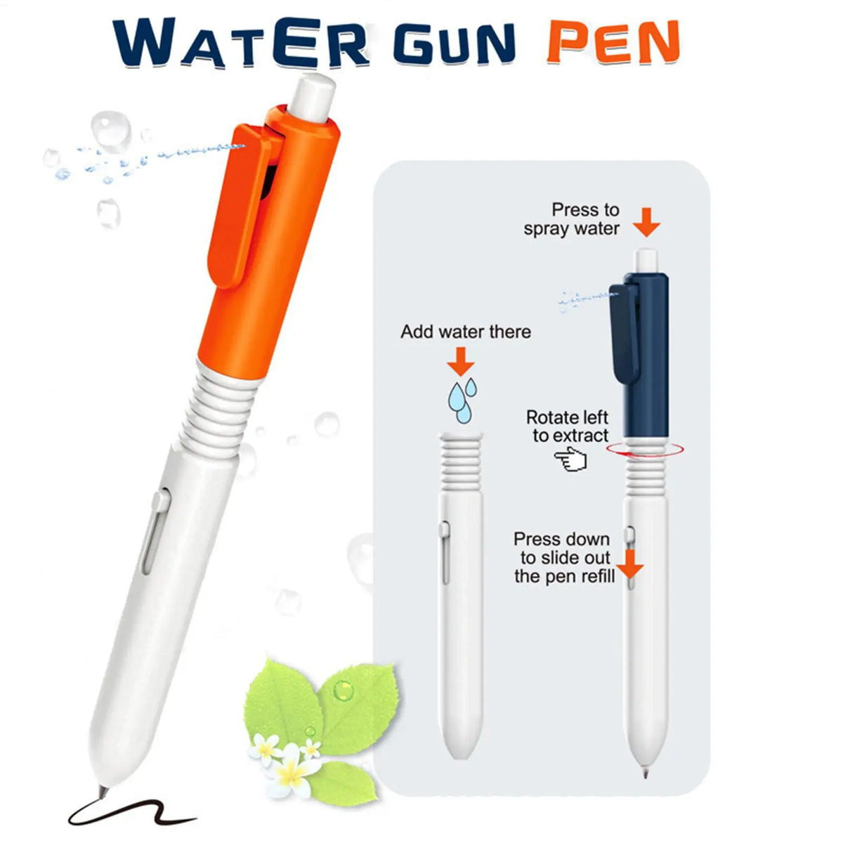 Parent-approved Water Toy Pen Water Spray Pen Back to School Gift 2 1 Funny Prank Retractable Toy Stress Relief Kids Pen