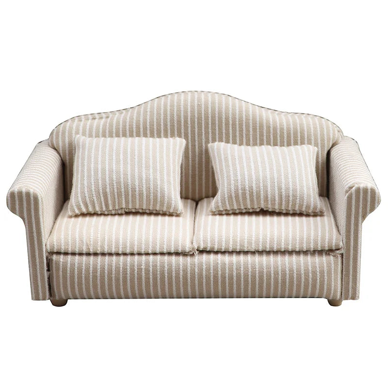 1: 12 Mini Furniture Sofa DIY Decoration Doll House Mini Furniture Living Room Furniture White Beige Sofa with Pillows - Doub
