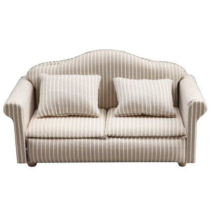 1: 12 Mini Furniture Sofa DIY Decoration Doll House Mini Furniture Living Room Furniture White Beige Sofa with Pillows - Doub