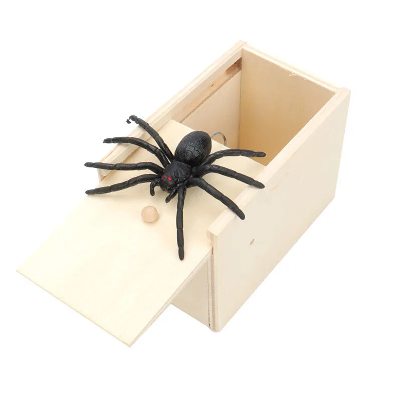 Spider Prank Box Pop Out Rubber Spider Handmade Wood Scare Box Party Game Surprise Joke Funny Trick Toy for Kids Halloween Gi