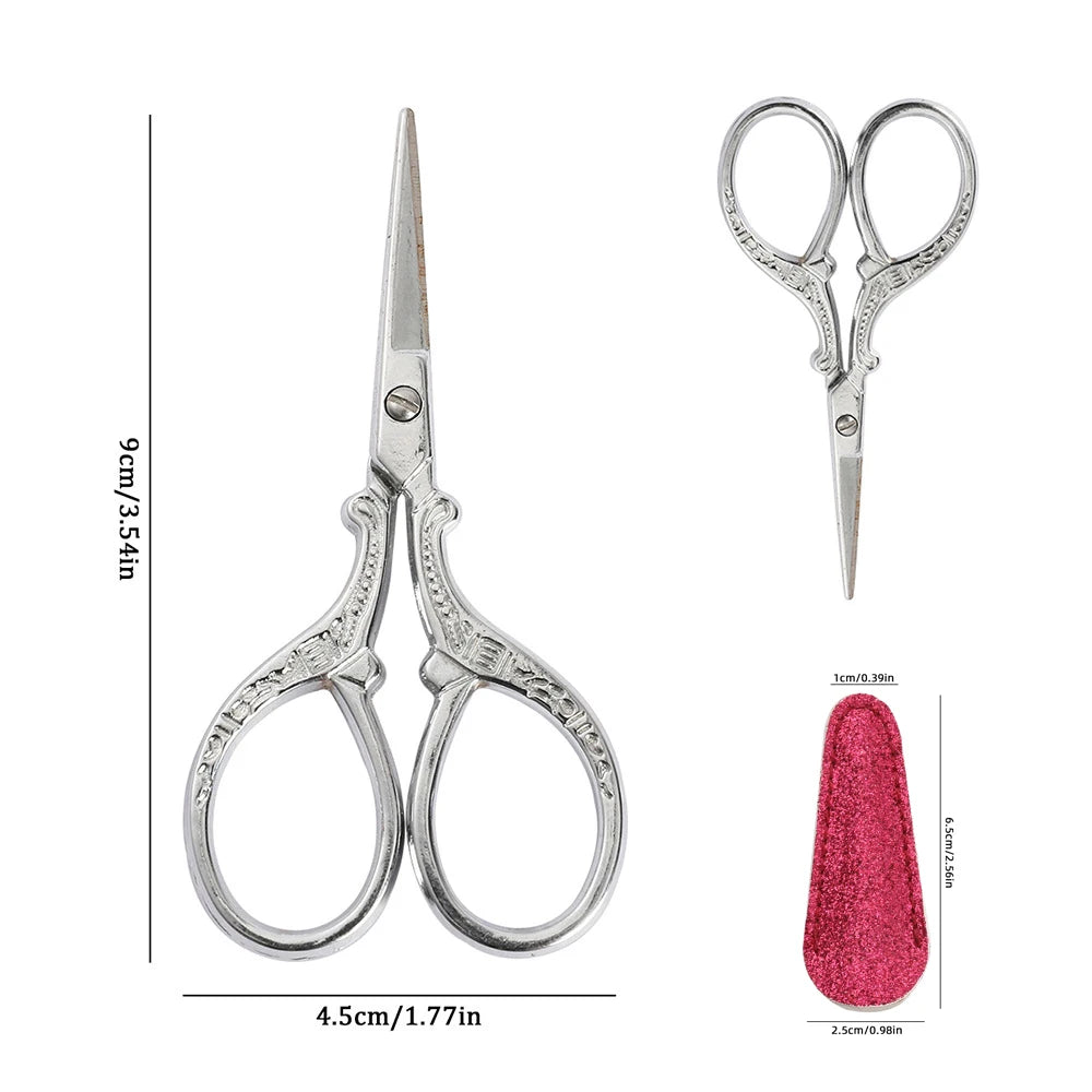 Embroidery Scissors Set with Leather Sheaths for Sewing Crafting, Art Work, Threading, Needlework DIY Tools Dressmaker - silv