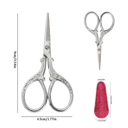 Embroidery Scissors Set with Leather Sheaths for Sewing Crafting, Art Work, Threading, Needlework DIY Tools Dressmaker - silv