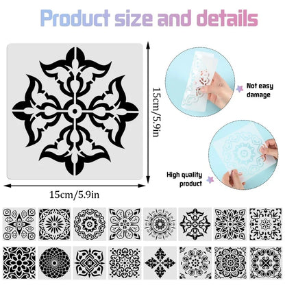 16Pcs/Set Mandala Stencils,15cm Mandala Dot Painting Stencils for DIY Home Decoration Drawing Scrapbook Embossing Album Templ