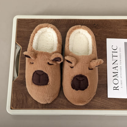 Brown Plush Capybara Slippers, Furry Indoor Slippers, Soft Non-Slip Home Slippers, Cozy Warm Slippers for Men and Women, Cute