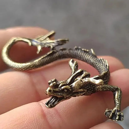 Vintage Brass Chinese Zodiac Dragon Miniature Statue Desktop Ornament Chinese Mythical Beast Figurine Retro Home Decor Craft