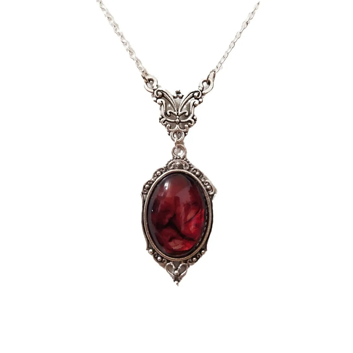 Gothic Vampire Necklace Vintage Stardust Crystal Cameo Pendant Necklace Punk Style Vampire Pendant Oval Satanic Demon Necklac