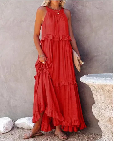 Lotus leaf edge dresses for women - scarlet / M