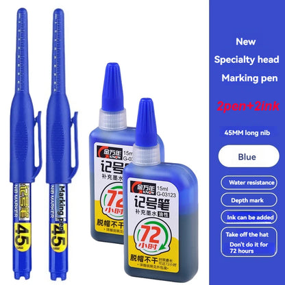 45mm Waterproof Deep Hole Marker Pens Long Nib Head Carpenter Pen White/Black/Blue Ink for Multi-Purpose Woodworking Hand Too
