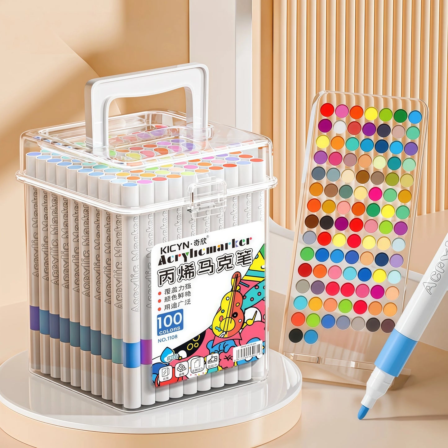 Water-Washable, Non-Bleeding, Layerable Acrylic Markers for Primary School Students - Waterproof, Bucket-Packed Colored Pens